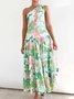 Femmes Floral Rouge Confortable Robe Maxi Décontracté