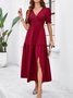 Femmes Plain Vert Col V Confortable Robe Maxi Décontracté