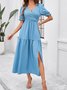 Femmes Plain Vert Col V Confortable Robe Maxi Décontracté