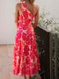 Femmes Floral Rouge Confortable Robe Maxi Décontracté