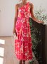 Femmes Floral Rouge Confortable Robe Maxi Décontracté