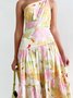 Femmes Floral Rouge Confortable Robe Maxi Décontracté