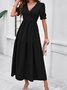 Femmes Plain Vert Col V Confortable Robe Maxi Décontracté