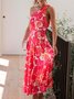Femmes Floral Rouge Confortable Robe Maxi Décontracté