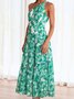 Femmes Floral Rouge Confortable Robe Maxi Décontracté