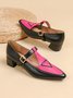 Sangle En Forme De T Femmes Bloc de Couleur Été Urbain Sangle En Forme De T Talon Bas Bout Fermé PU de Grande Taille Caoutchouc