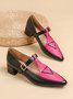 Sangle En Forme De T Femmes Bloc de Couleur Été Urbain Sangle En Forme De T Talon Bas Bout Fermé PU de Grande Taille Caoutchouc