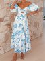 Femmes Floral Orange Col V Confortable Robe Maxi Décontracté