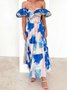 Femmes Floral Orange Col V Confortable Robe Maxi Décontracté