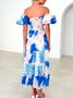 Femmes Floral Orange Col V Confortable Robe Maxi Décontracté