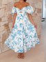 Femmes Floral Orange Col V Confortable Robe Maxi Décontracté