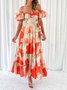 Femmes Floral Orange Col V Confortable Robe Maxi Décontracté