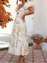 Femmes Floral Orange Col V Confortable Robe Maxi Décontracté