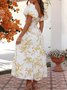 Femmes Floral Orange Col V Confortable Robe Maxi Décontracté