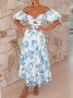 Femmes Floral Orange Col V Confortable Robe Maxi Décontracté