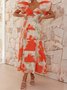 Femmes Floral Orange Col V Confortable Robe Maxi Décontracté