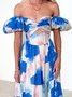 Femmes Floral Orange Col V Confortable Robe Maxi Décontracté