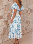 Femmes Floral Orange Col V Confortable Robe Maxi Décontracté