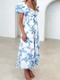 Femmes Floral Orange Col V Confortable Robe Maxi Décontracté