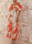 Femmes Floral Orange Col V Confortable Robe Maxi Décontracté