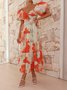 Femmes Floral Orange Col V Confortable Robe Maxi Décontracté