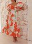Femmes Floral Orange Col V Confortable Robe Maxi Décontracté