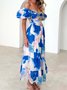 Femmes Floral Orange Col V Confortable Robe Maxi Décontracté