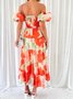Femmes Floral Orange Col V Confortable Robe Maxi Décontracté