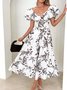 Femmes Floral Orange Col V Confortable Robe Maxi Décontracté