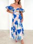 Femmes Floral Orange Col V Confortable Robe Maxi Décontracté