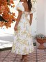 Femmes Floral Orange Col V Confortable Robe Maxi Décontracté
