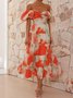 Femmes Floral Orange Col V Confortable Robe Maxi Décontracté