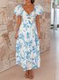 Femmes Floral Orange Col V Confortable Robe Maxi Décontracté