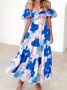 Femmes Floral Orange Col V Confortable Robe Maxi Décontracté