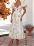 Femmes Floral Orange Col V Confortable Robe Maxi Décontracté