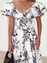 Femmes Floral Orange Col V Confortable Robe Maxi Décontracté