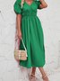 Femmes Plain Rose Col V Confortable Robe Maxi Décontracté