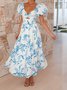 Femmes Floral Orange Col V Confortable Robe Maxi Décontracté