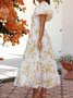 Femmes Floral Orange Col V Confortable Robe Maxi Décontracté