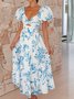 Femmes Floral Orange Col V Confortable Robe Maxi Décontracté
