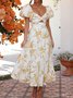 Femmes Floral Orange Col V Confortable Robe Maxi Décontracté