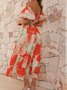 Femmes Floral Orange Col V Confortable Robe Maxi Décontracté