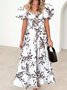 Femmes Floral Orange Col V Confortable Robe Maxi Décontracté