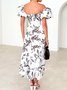 Femmes Floral Orange Col V Confortable Robe Maxi Décontracté
