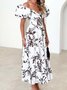 Femmes Floral Orange Col V Confortable Robe Maxi Décontracté