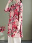 Chemises Décontracté Floral Été Ample Coton Et Lin Demi Manche Col Rond Mi-long Droit pour Femmes