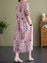 Femmes Papillon Rose Col Montant Confortable Robe Maxi Décontracté