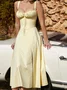 Femmes Plain Jaune-Clair à Bretelles Confortable Robe Maxi Décontracté
