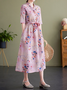 Femmes Papillon Rose Col Montant Confortable Robe Maxi Décontracté
