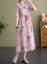 Femmes Papillon Rose Col Montant Confortable Robe Maxi Décontracté